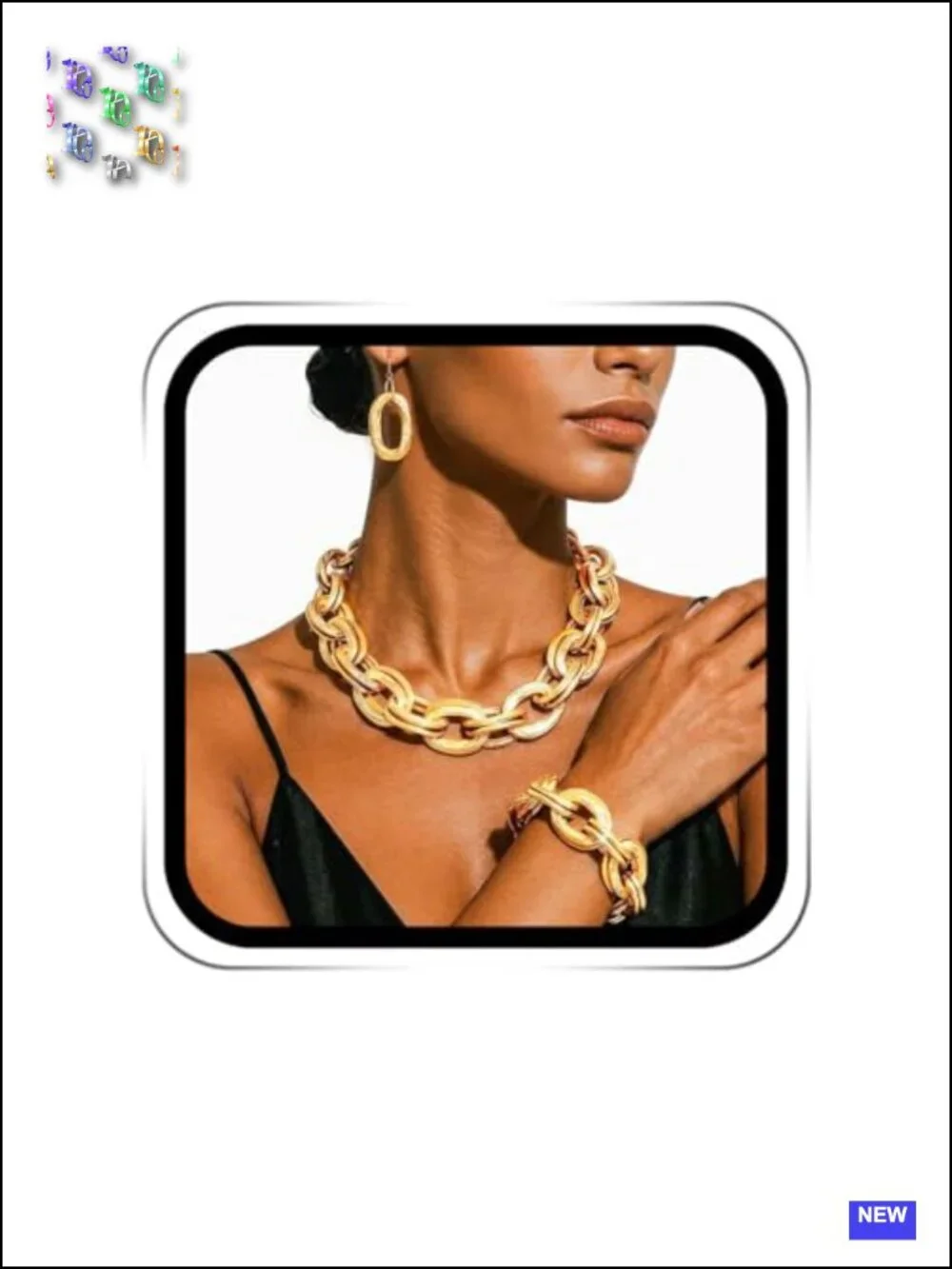 Chunky Gold Chain Jewelry Set - 3Pc Necklace Bracelet Earrings